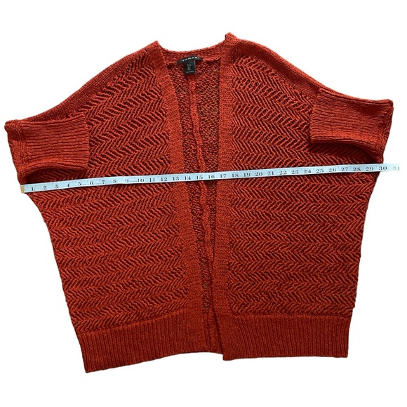 Tahari open knit cardigan burned orange 3/4 sleeve open front cotton blend Sz: S - Picture 7 of 9